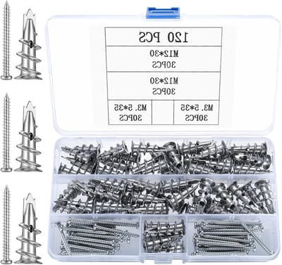 Pack of 120 screws with self-tapping dowels, metal, 60 + 60 - 60 drywall plugs and 60 self-tapping screws - ShopVlot