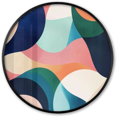 Poster in lijst Rond - Fotolijst 60x60 cm - Posters - Abstract - Blauw - Roze - Ronde posterlijst zwart - Decoratie - Wanddecoratie woonkamer - Muurdecoratie slaapkamer