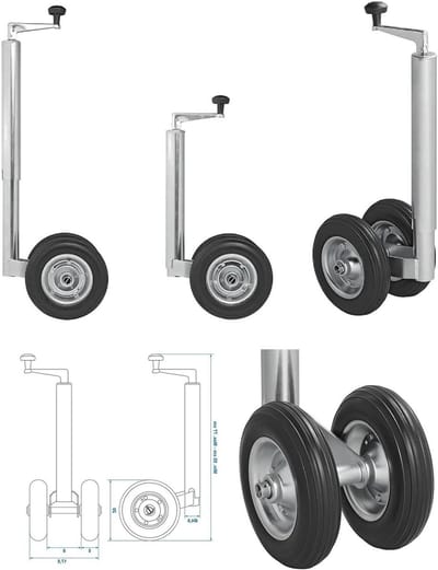 Dubbel Steunwiel - Aanhangwiel - Aanhanger Stabiliseren - Massieve PU Banden - 550-770 mm - Zwart