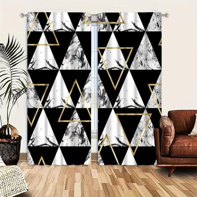 2 panelen Moderne Geometrische Abstracte Gordijnen voor Slaapkamer Woonkamer Plafondhoge Ramen Keukenjaloezieën Raamstangtunnel 100W130H(CM)40x51in&Grommet Top