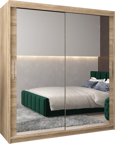 InspireMe - Kledingkast met 2 schuifdeuren, Modern-stijl, Kledingkast met planken (BxHxD): 180x200x62 - TORM III 180 Sonoma Eik