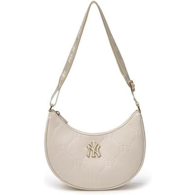 MLB New York Yankees Motif Sombre Imprimé sur Toute la Surface Logo NY Sac Bandoulière Porté à la Main sous le Bras Sac à Bandoulière Couleur Unie Sacs pour Femmes Argenté Crème 7ACRMD75N Heather Gray Ivory,Basic Set (Bag)