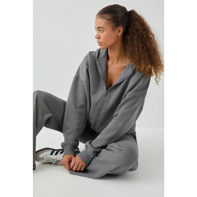 Dames DSGN Studio Oversized Hoodie met Rits | Charcoal | Maat: XS