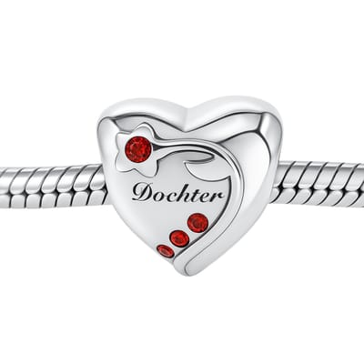 Hart familie bead DOCHTER zirkonia | bedel | Zilverana | Geschikt voor alle bekende merken armband | 925 zilver