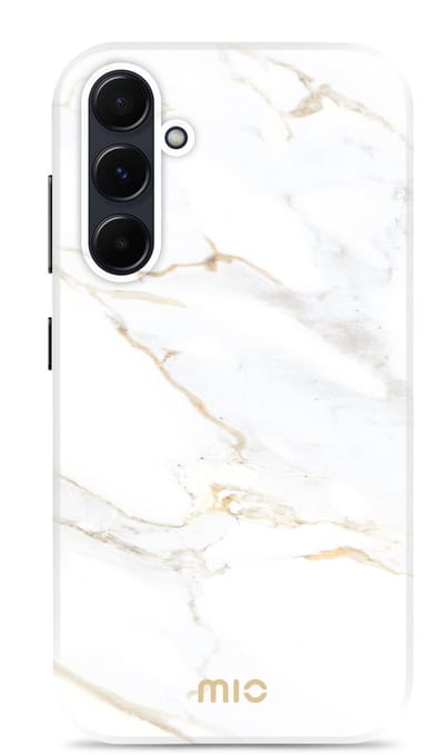 Mio by Mobilize Hoesje geschikt voor Samsung Galaxy A55 MagSafe Telefoonhoesje Hardcase | Mio by Mobilize Backcover | Geschikt voor MagSafe | Geschikt voor Draadloos Opladen met Magnetische Ring | Geschikt voor MagSafe Case - White Marble | Wit