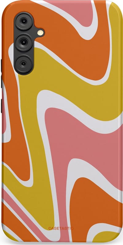 Casetastic hoesje geschikt voor Samsung Galaxy A34 (2023) 5G - Dubbellaagse bescherming - Retro rave - Fashion Case - Goud Terracotta Koraal Wit