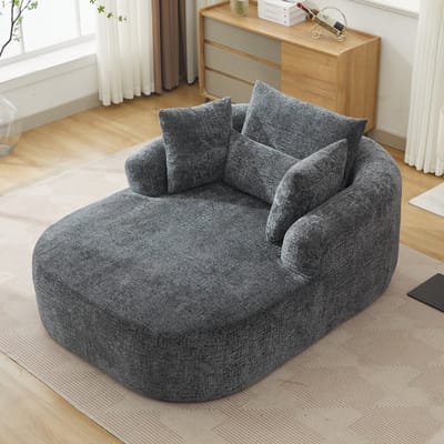 HAUSS SPOLE Chaise Longue - Lounge Slaapbank - Comfortabel Met Armleuningen En Kussen - Voor Woonkamer En Slaapkamer - Cord Grijs