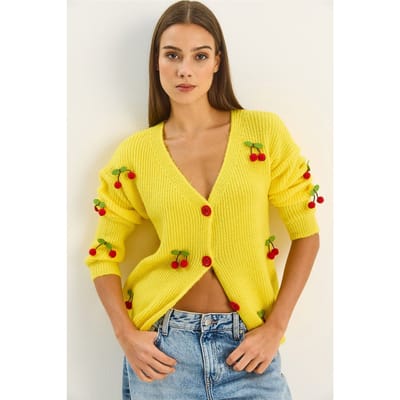 V-hals Geborduurde Fruit Brei Cardigan