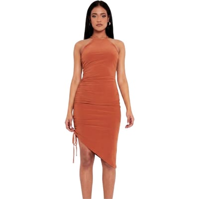 Missy Empire Midi-jurk met ruches en één schouder voor dames (Roest)