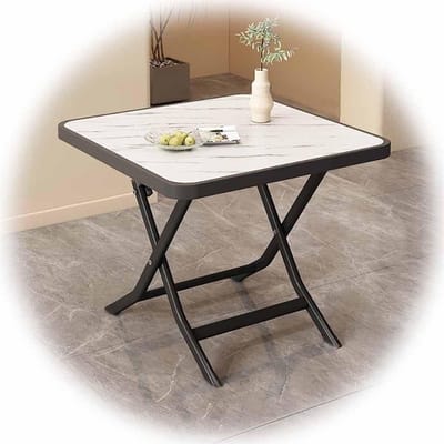 Houten klaptafel 35 inch met wit marmeren textuur tafelblad, 24/28 inch moderne salontafel 39 inch keuken eettafel outdoor vrije tijd tafel, stalen frame, rond/vierkant (kleur: B, maat: