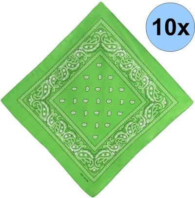 Fako Fashion - Bandana - Hoofddoek - Mondbescherming - Zakdoek - Paisley - Lichtgroen - 10 Stuks