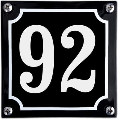 Zwart emaille huisnummer  - 92