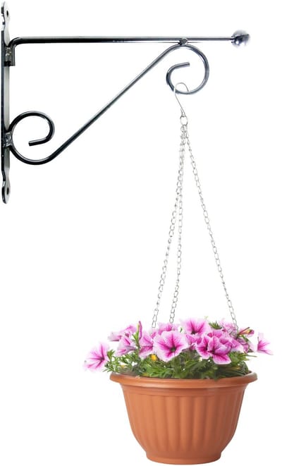 Hangpot + Muurhaak Pisa - terracotta - D25 cm - kunststof - metaal - tuinaccessoires