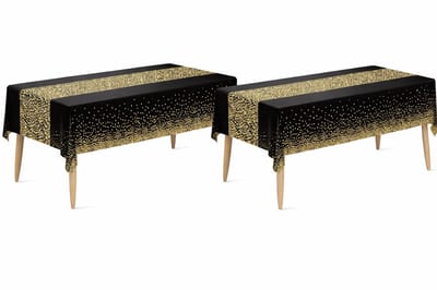 Somstyle 2x Wegwerp Tafelkleden Set - Tafelzeil - 137 x 274 CM - Tafellaken Plastic - Goudkleurig / Zwart