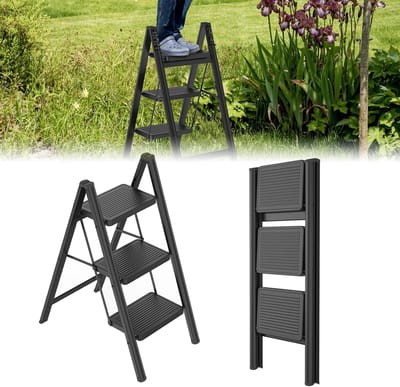 Vouwladder 3 treden - stevige, foldable huishoudladder met antislip treden - belastbaar tot 270 kg