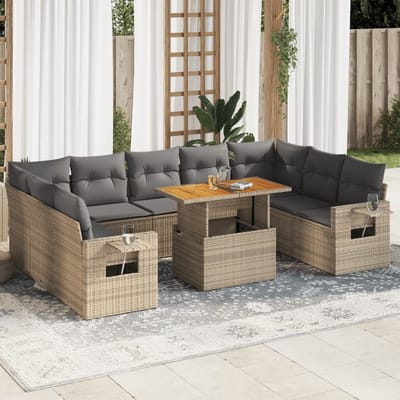 vidaXL - 10-delige - Loungeset - met - kussens - poly - rattan - beige