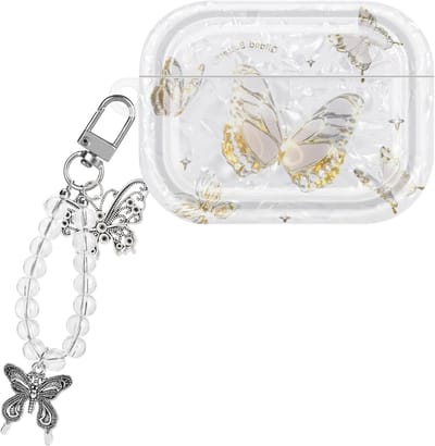 TPU Butterfly Beschermhoes voor AirPods Pro 3 met Sleutelhanger, Schokbestendig, Antislip en Stofafstotend Ontwerp voor Vrouwen