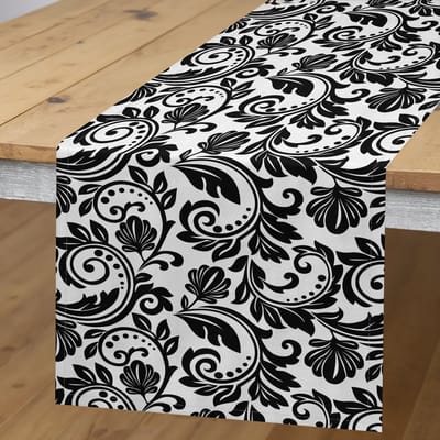 ABAKUHAUS Victoriaanse tafelloper – Damastlook, zwart-wit, 40x180 cm