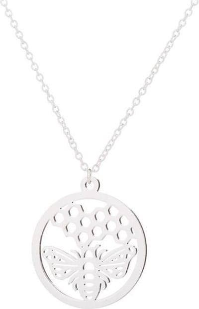 24/7 Jewelry Collection Bij Ketting - Honingbij - Honingraat - Bijenraat - Cirkel - Zilverkleurig