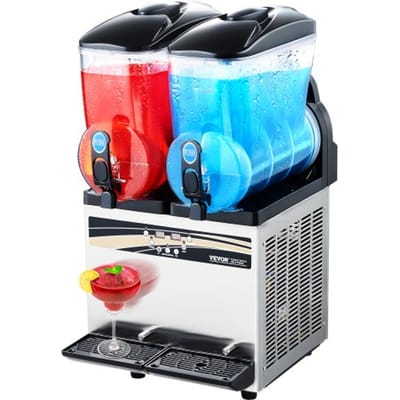 VEVOR Commerciële Bevroren Drankmachine, 15L x 2 Slushmachine met Twee Tanks, 120 Kopjes Roestvrijstalen Margarita Smoothiemachine, Slushmaker voor Thuisfeesten Restaurants Cafés Bars