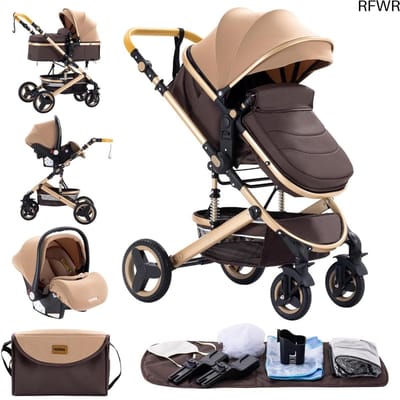 RFWR® 3-in-1 Kinderwagen en Driewieler voor Baby's - Opvouwbare Combi Kinderwagen voor 0-36 Maanden