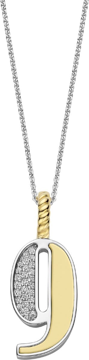 TI SENTO Dames Hanger - 925 zilver - Cijfer 9 - Zirkonia met geel verguld - 6841ZY_9