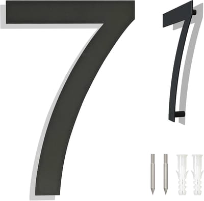 Huisnummers - Moderne Drijvende Zwart Grijs Deurnummers - 6 Inch (152mm) Hoogte Arial Nummer 7 Adres Plaque