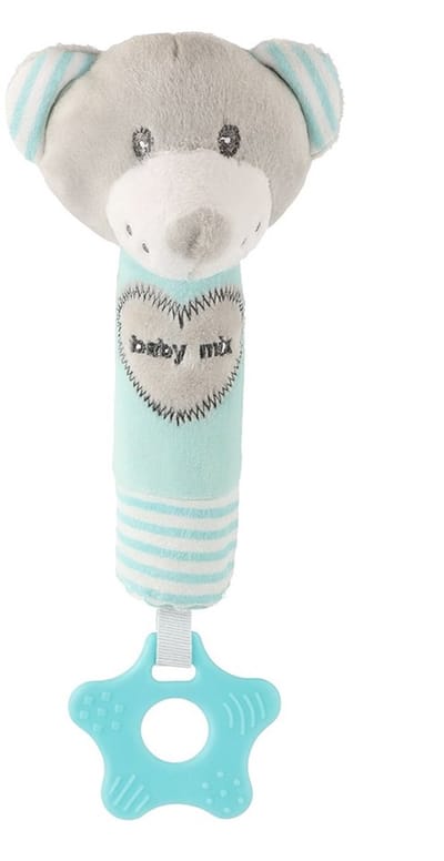 Baby Mix pluchen rammelaar beer 20 cm - Bijtring speelgoed
