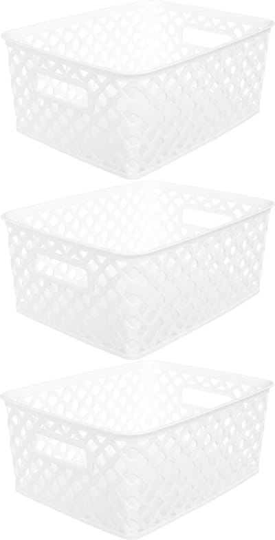 5Five Opbergmand/box van kunststof - 3x - wit - 19 x 25 x 10 cm - 4 liter