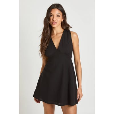 boohoo Dames Linnen Shift Jurk Met Bustdetail | Zwart | Maat: 36