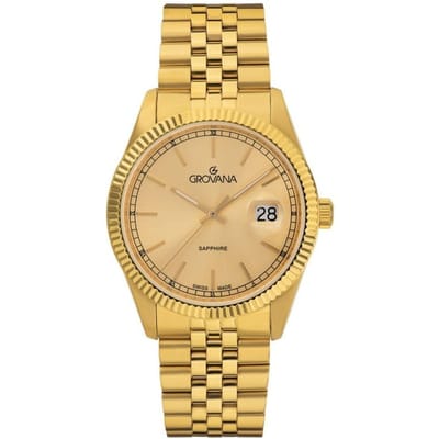 Grovana Kensington Royal Goudkleurig Roestvrij Staal Champagne Wijzerplaat Kwarts 1542.1111 Herenhorloge champagne