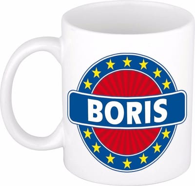 Bellatio Decorations - Boris voornaam - koffiemok - beker - wit/blauw - 300 ml - Cadeau - Heren - Collega - Vaderdag - Verjaardag