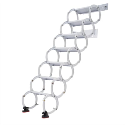 Telescopische zoldertrap - Voor toegang tot zolder - Uittrekbare telescopische trapladder met 7 treden - Intrekbare ladder - Wit