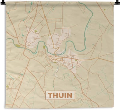 Wandkleed - Wanddoek - Plattegrond - Thuin - Stadskaart - Kaart - Vintage - 180x180 cm - Wandtapijt