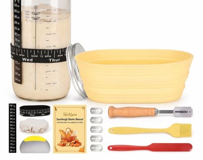 Home & Marker - Zuurdesem Starter Set - Compleet met Fermentatiepot 1000ml - Sourdough Starter Kit incl. Thermometer & Siliconen Spatel - Zelf Brood Bakken Set voor Beginners - SOURBAKER