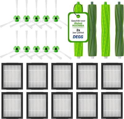 DEGG® - Onderhoudsset XL - Geschikt voor iRobot Roomba - i7 i7+ i1 i1+ i3 i3+ i4 i4+ i5 i5+ i6 i6+ i8 i8+ e5 e6 e7 - Geschikt voor iRobot Roomba Onderdelen - 4x Roller, 10x Hepa filter, 10x Spinner (zijborstel) - DUBBEL JAARPAKKET