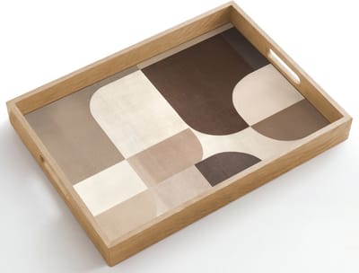 Dienblad hout 50x35 cm - Schootdienblad - Geometrisch - Geweven structuur - Modern - Borrelplank rechthoek - Plateau dienbladen