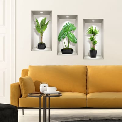 3D-effect stickers van lange groene kamerplanten, 80 x 120 cm