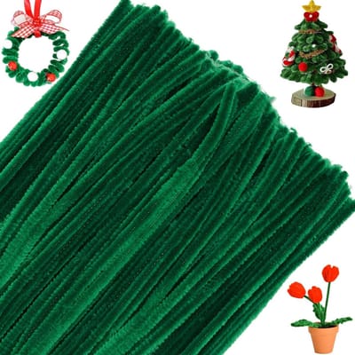 Bendbare Pijpenragers Donkergroen - 100 Stuks Chenille Handvat voor Creatieve Knutselprojecten - 6mm x 30cm Fuzzy Draad voor Hobby en Decoratie