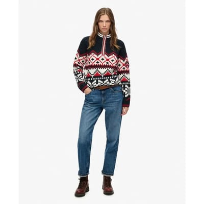 Superdry Intarsia Trui met Halve Rits Blauw Grootte: 38