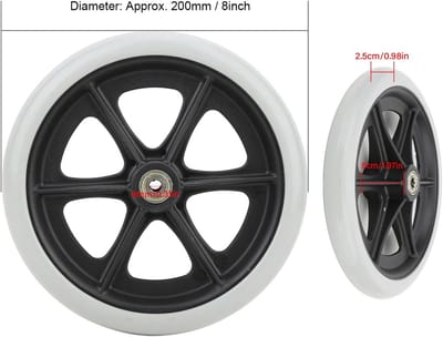 Vervangende voorwielen voor rolstoel, 8 inch, antislip rubberen wielen, geschikt voor binnen en buiten, draagvermogen tot 120 kg