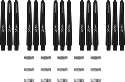 XQMax Dart Shafts - 5 Sets (15 stuks) - Inbetween - Zwart - Plus Veerringetjes - Darts Shafts