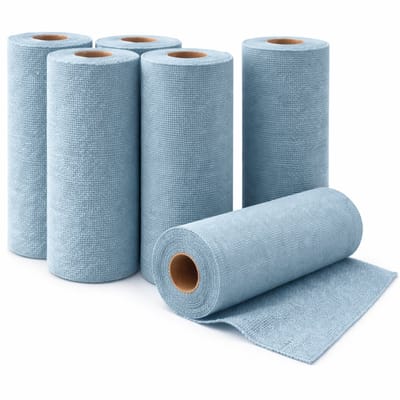 House of Husk Microvezeldoeken op Rol 6 Rollen van 20 Stuks - 30 x 30 cm - Pluisvrij - Wasbaar - Herbruikbaar Keukenrol - Vaatdoeken - Keukenpapier - Blauw