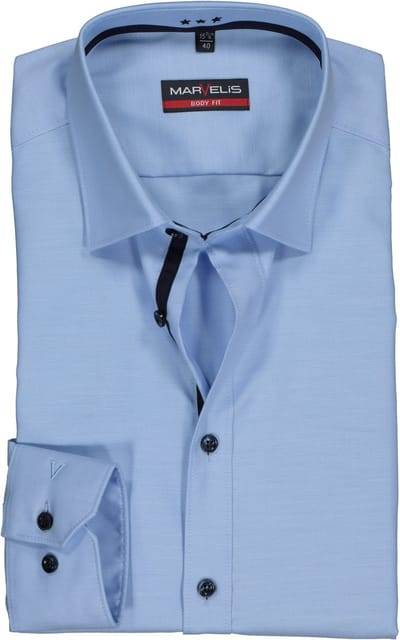 MARVELIS body fit overhemd - lichtblauw twill (contrast) - Strijkvriendelijk - Boordmaat: 38