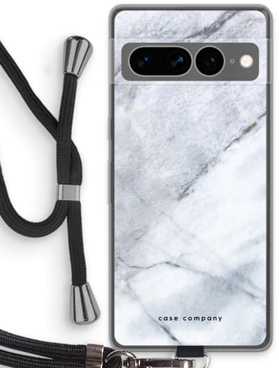 Case Company® - Hoesje met koord geschikt voor Google Pixel 7 Pro hoesje met Koord - Witte marmer - Telefoonhoesje met Zwart Koord - Bescherming aan alle Kanten en Over de Schermrand