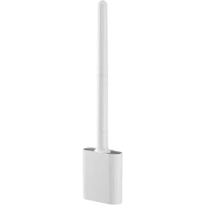 Siliconen Toiletborstel met Lange Steel Flexibele Reiniger MINI Badkamerborstel Sneldrogende Houder Badkameraccessoires wit