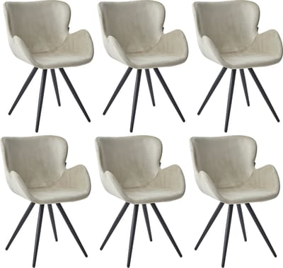 Colenis® - Anabella Eetkamerstoel - Set Van 6 - Beige - Velvet - Industrieel - Met armleuning