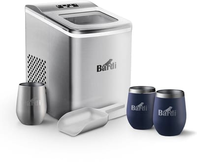 Bardi IJsblokjesmachine Set - 2 Liter RVS - 12KG IJsblokjes in 24 uur - met IJsschep - Inclusief 3 Luxe Thermosbekers en Ijsschep - Blauw