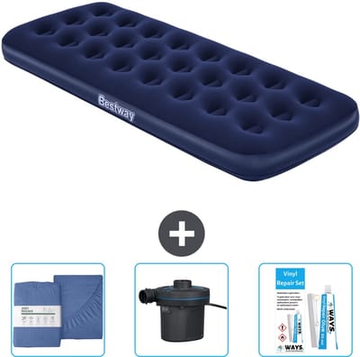 Bestway luchtbed - 1-Persoons - 76 x 185 x 22 cm - Blauw - Inclusief Hoeslaken - Pomp en Reparatieset