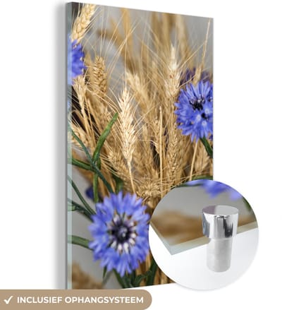 MuchoWow® Glasschilderij 40x60 cm - Schilderij acrylglas - Droogbloemen - Graan - Stilleven - Foto op glas - Schilderijen